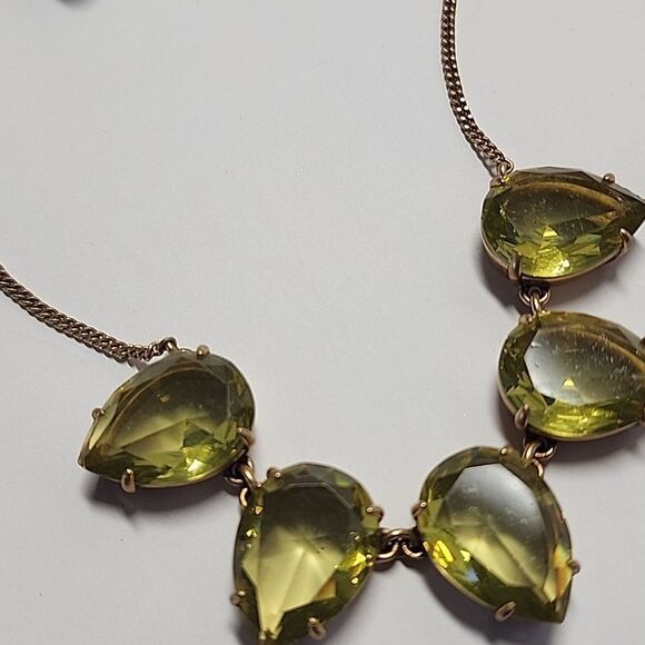 J. Crew Gold Necklace with Green Glass Gemstones - Picture 3 of 5